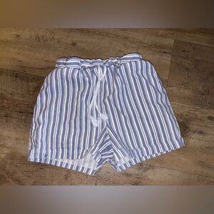 Red Women's Blue and White Striped Drawstring Shorts